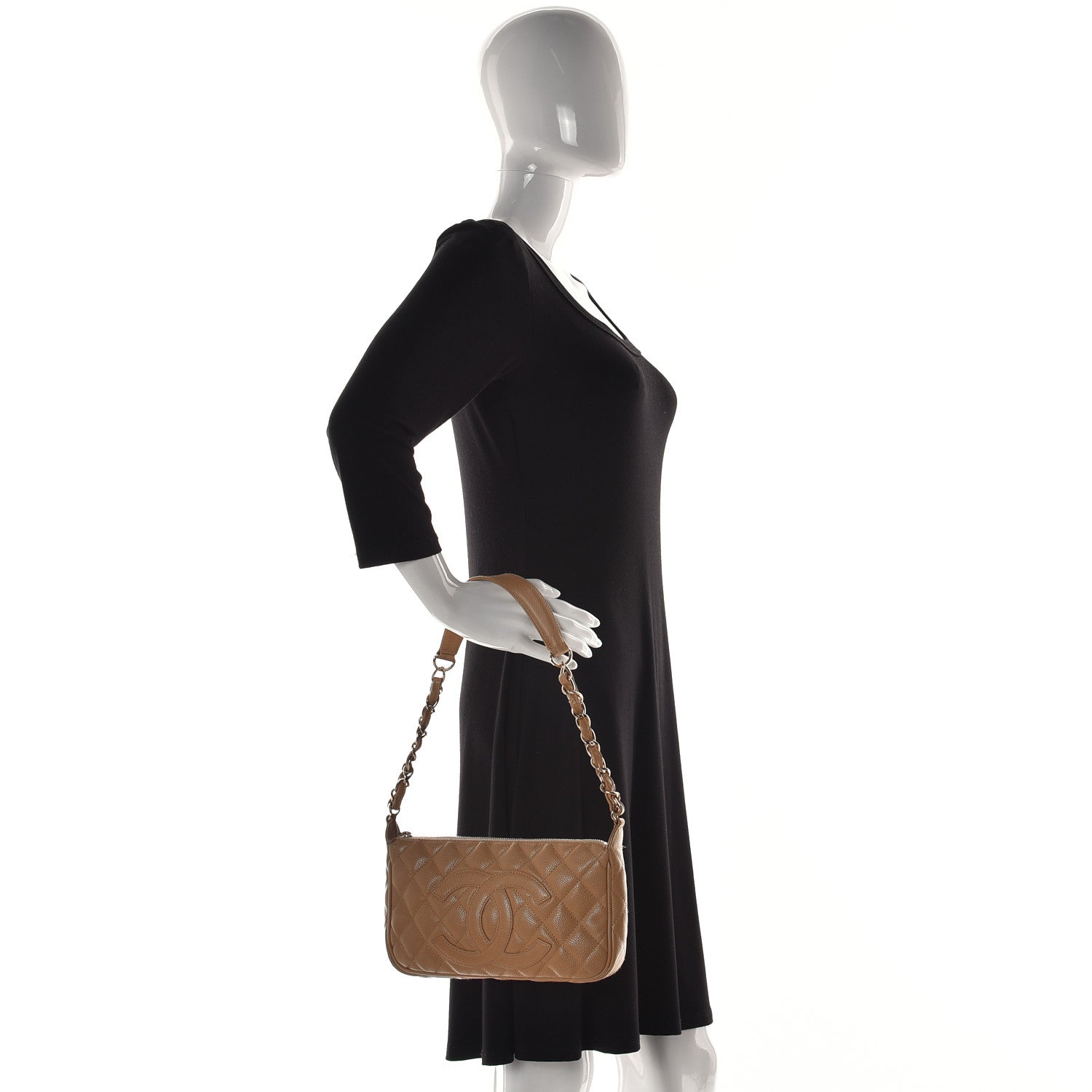 Chanel Caviar Quilted Timeless CC Shoulder Bag Beige 4 of 22