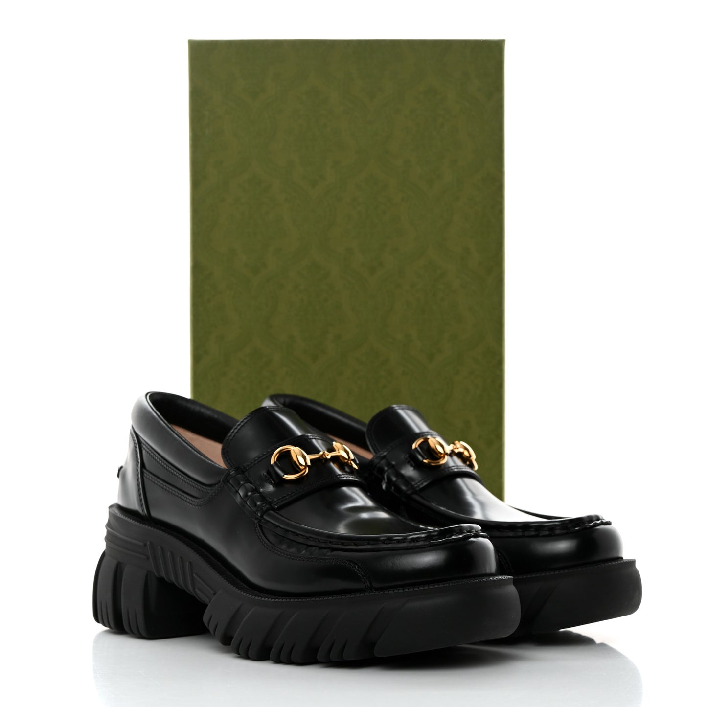 Magnum Calfskin Nappa Samoa Womens Horsebit Platform Chunky Lug Sole 40mm Loafers 38 Black