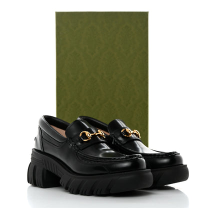 Gucci Magnum Calfskin Nappa Samoa Womens Horsebit Platform Chunky Lug Sole 40mm Loafers 38 Black 9 of 9