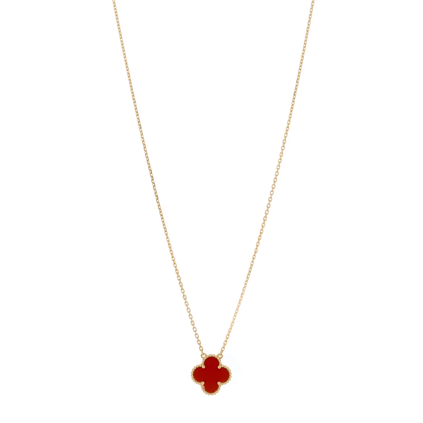 18K Yellow Gold Carnelian Vintage Alhambra Pendant Necklace