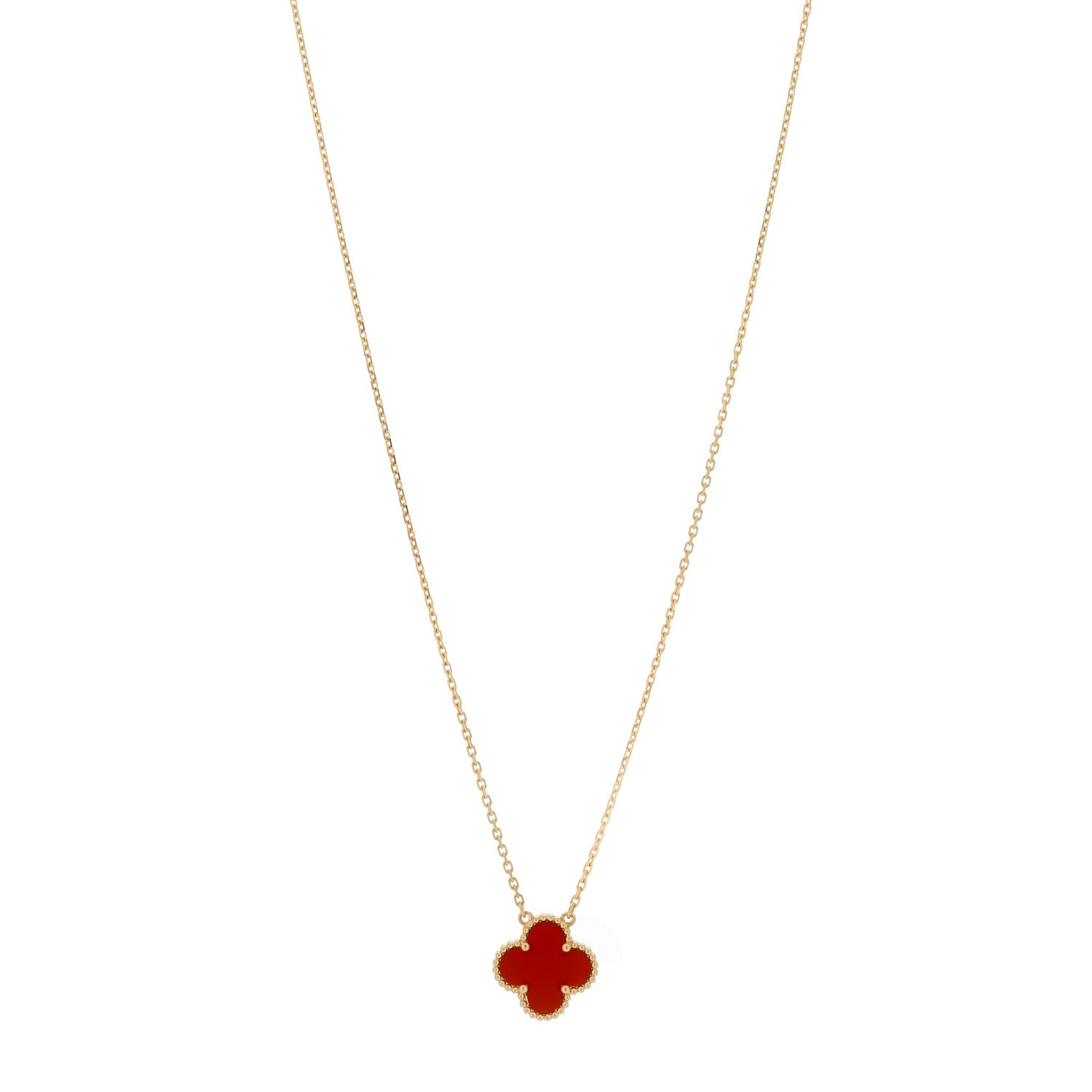 Van Cleef & Arpels 18K Yellow Gold Carnelian Vintage Alhambra Pendant Necklace 1 of 5