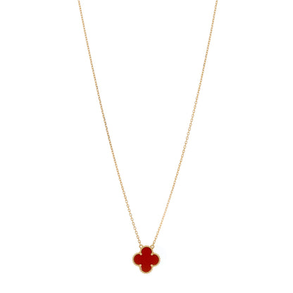 Van Cleef & Arpels 18K Yellow Gold Carnelian Vintage Alhambra Pendant Necklace 1 of 5