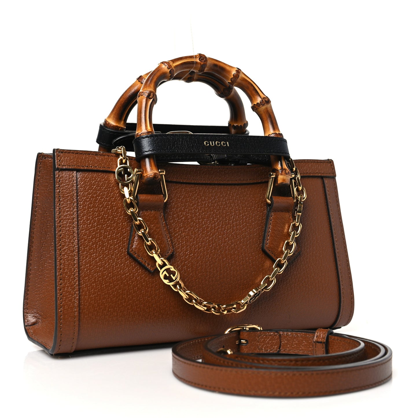 Textured Dollar Calfskin Web Small Diana Shoulder Bag Cuir Black