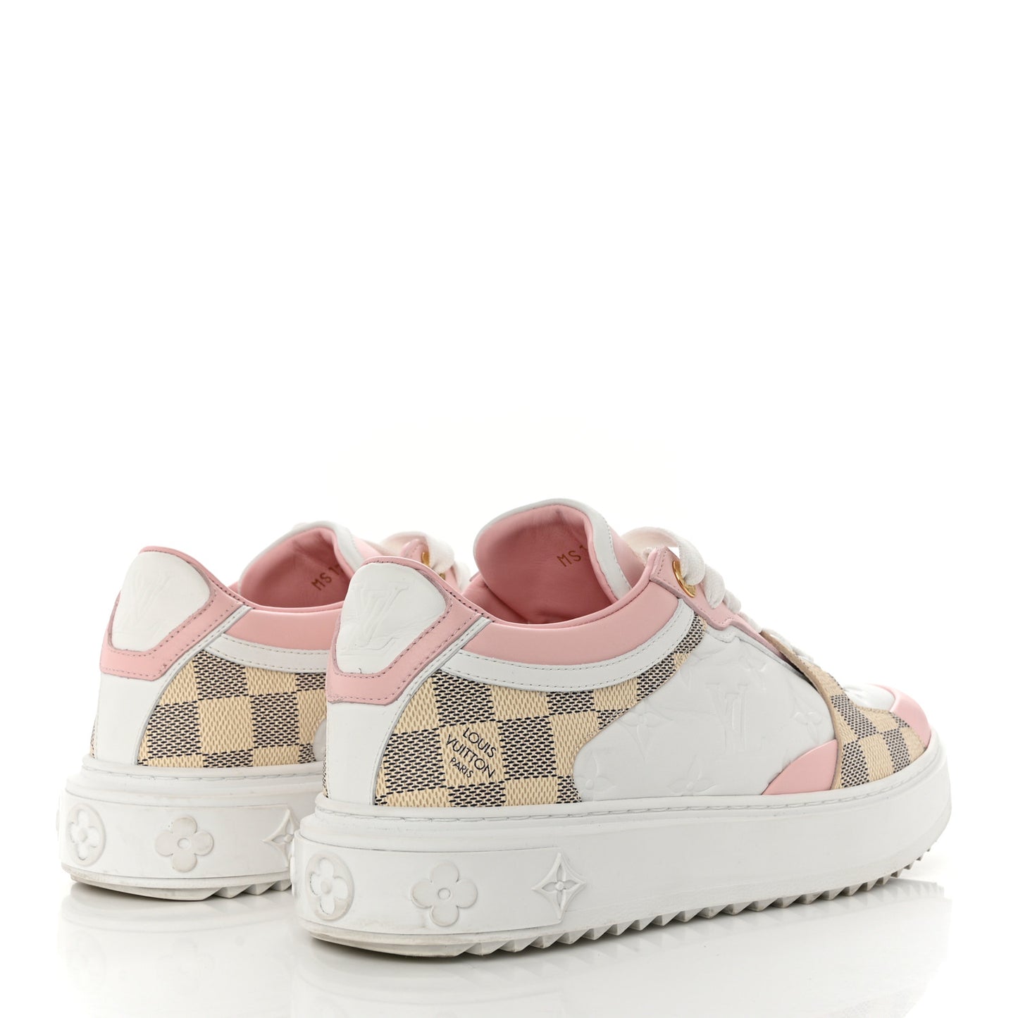 Monogram Embossed Calfskin Damier Azur Time Out Sneakers 39 Rose Clair Pink