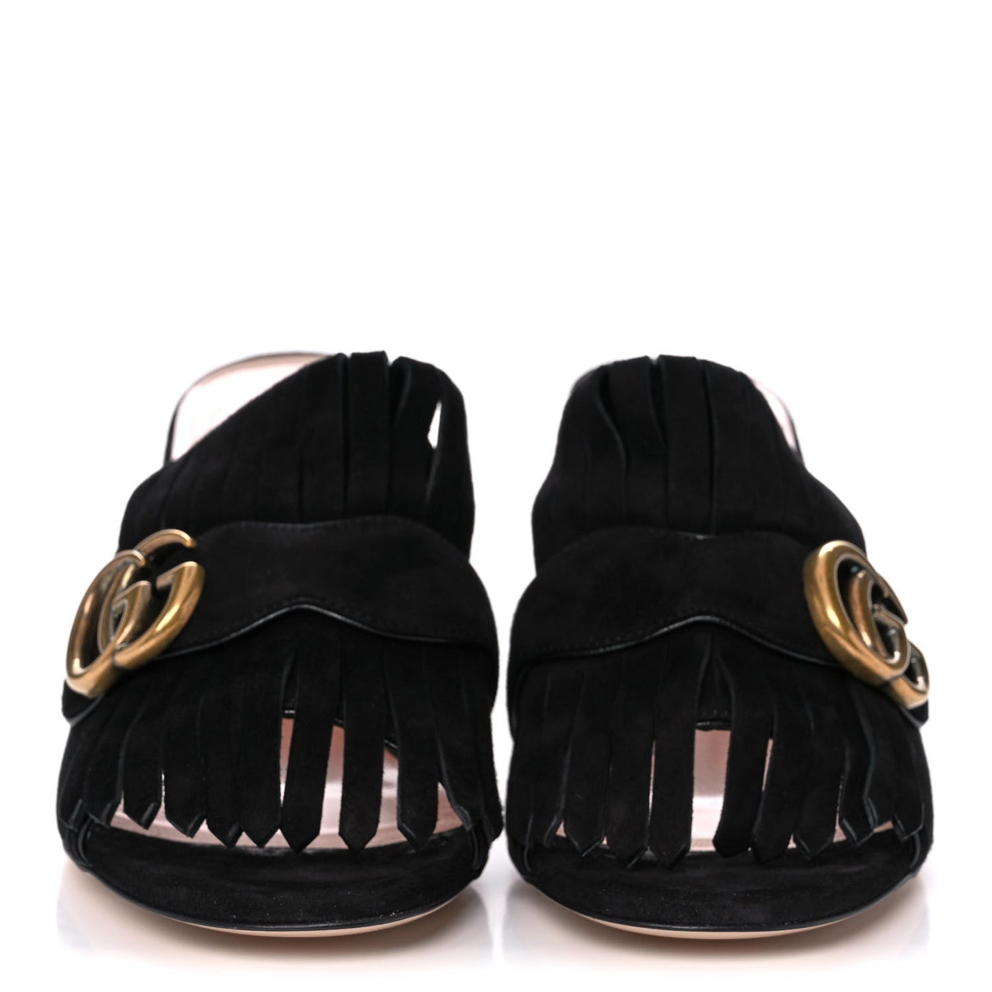 Kid Scamosciato GG Marmont Fringe 75mm Slide Sandals 38 Black