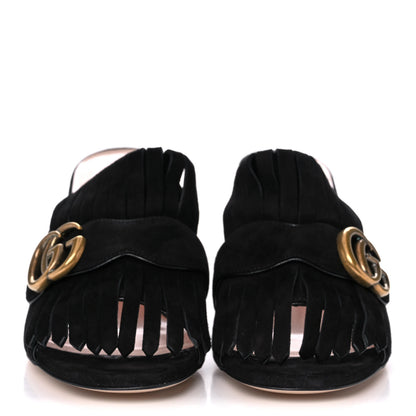 Gucci Kid Scamosciato GG Marmont Fringe 75mm Slide Sandals 38 Black 2 of 10