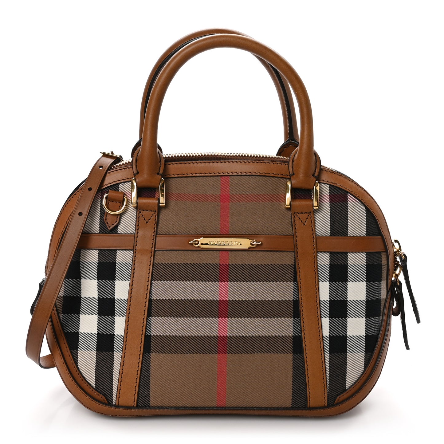 Bridle Calfskin House Check Small Orchard Bowling Bag Brown Ochre