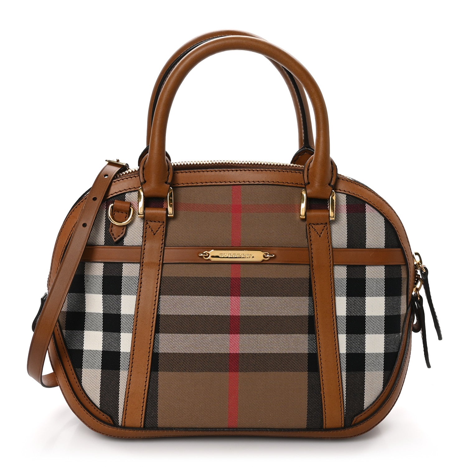 Burberry Bridle Calfskin House Check Small Orchard Bowling Bag Brown Ochre 1 of 12