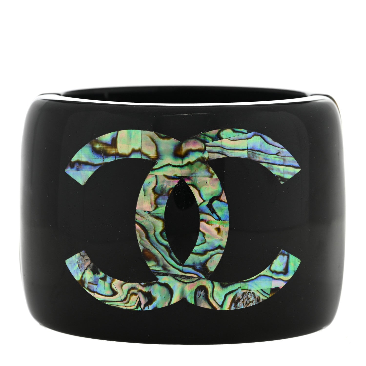 Chanel Resin Abalone CC Cuff Black 1 of 4