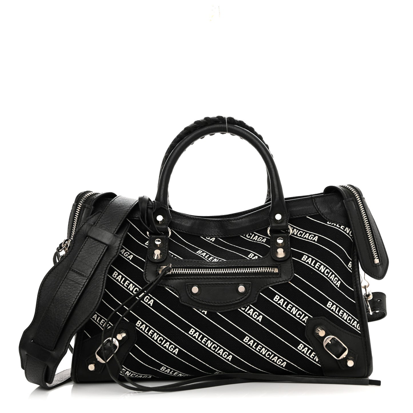 Canvas Satin Calfskin Diagonal Allover Logo Print Classic Silver Hardware S City Black White
