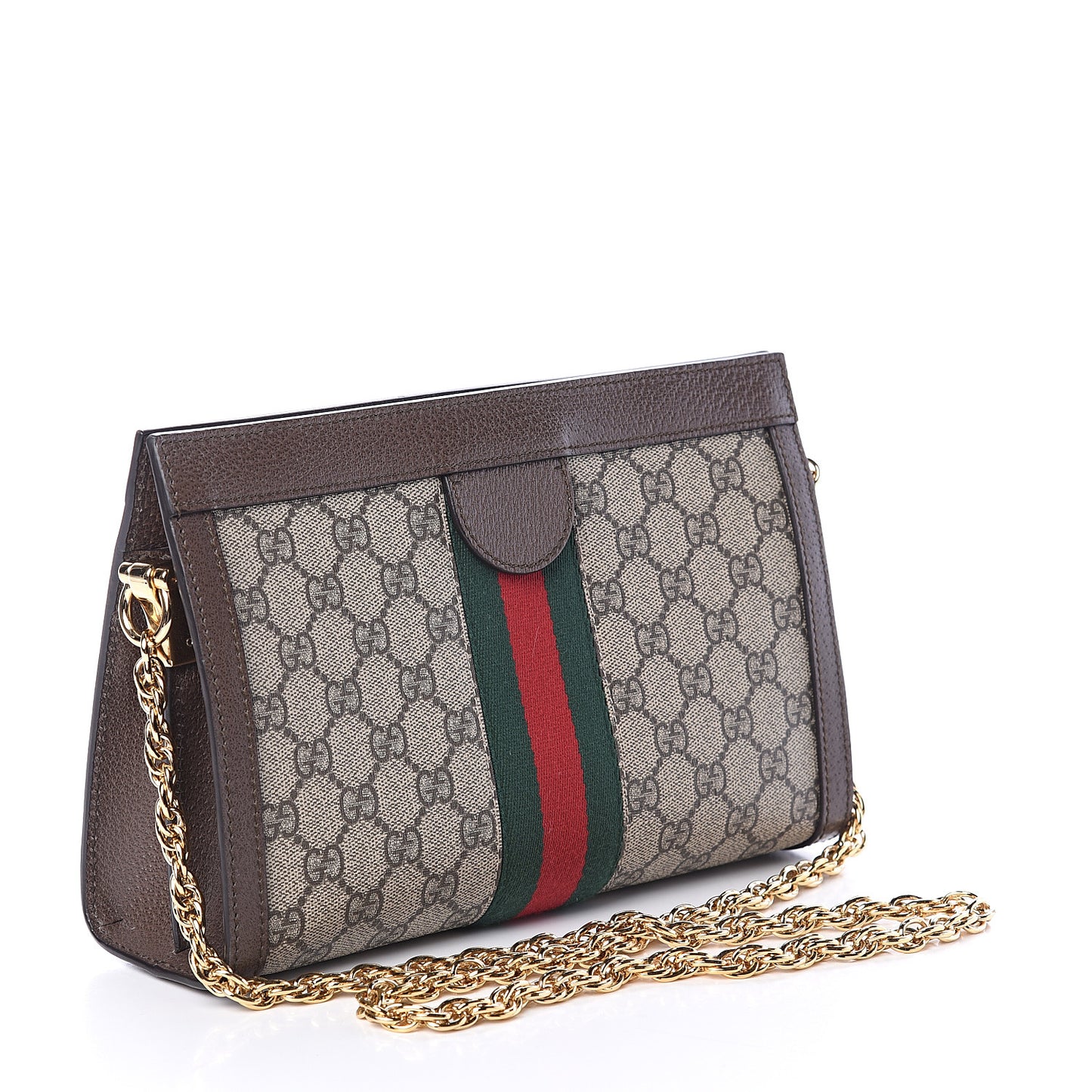 GG Supreme Monogram Web Small Ophidia Chain Shoulder Bag Brown