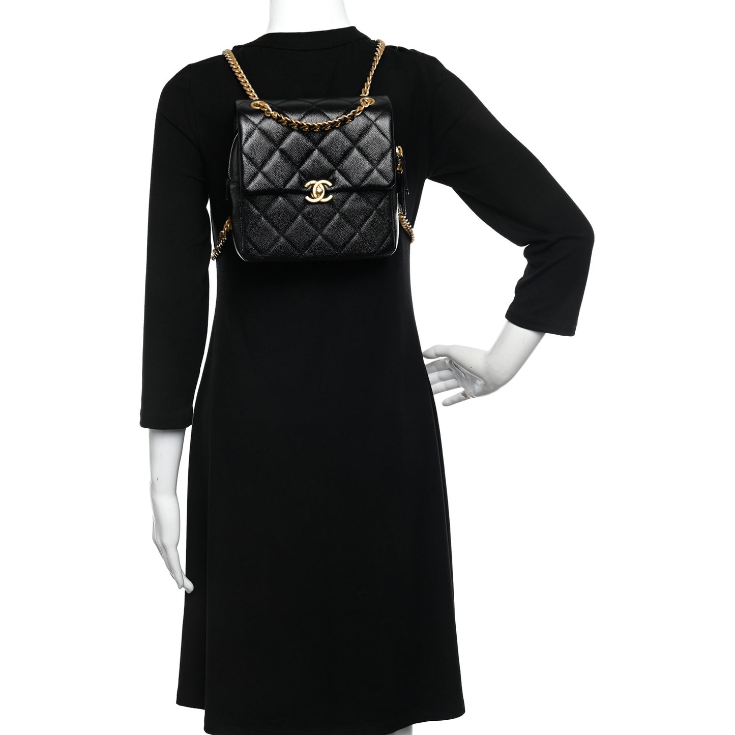 Shiny Caviar Quilted Chain Melody Backpack Black