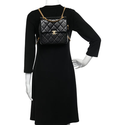 Chanel Shiny Caviar Quilted Chain Melody Backpack Black 2 of 10