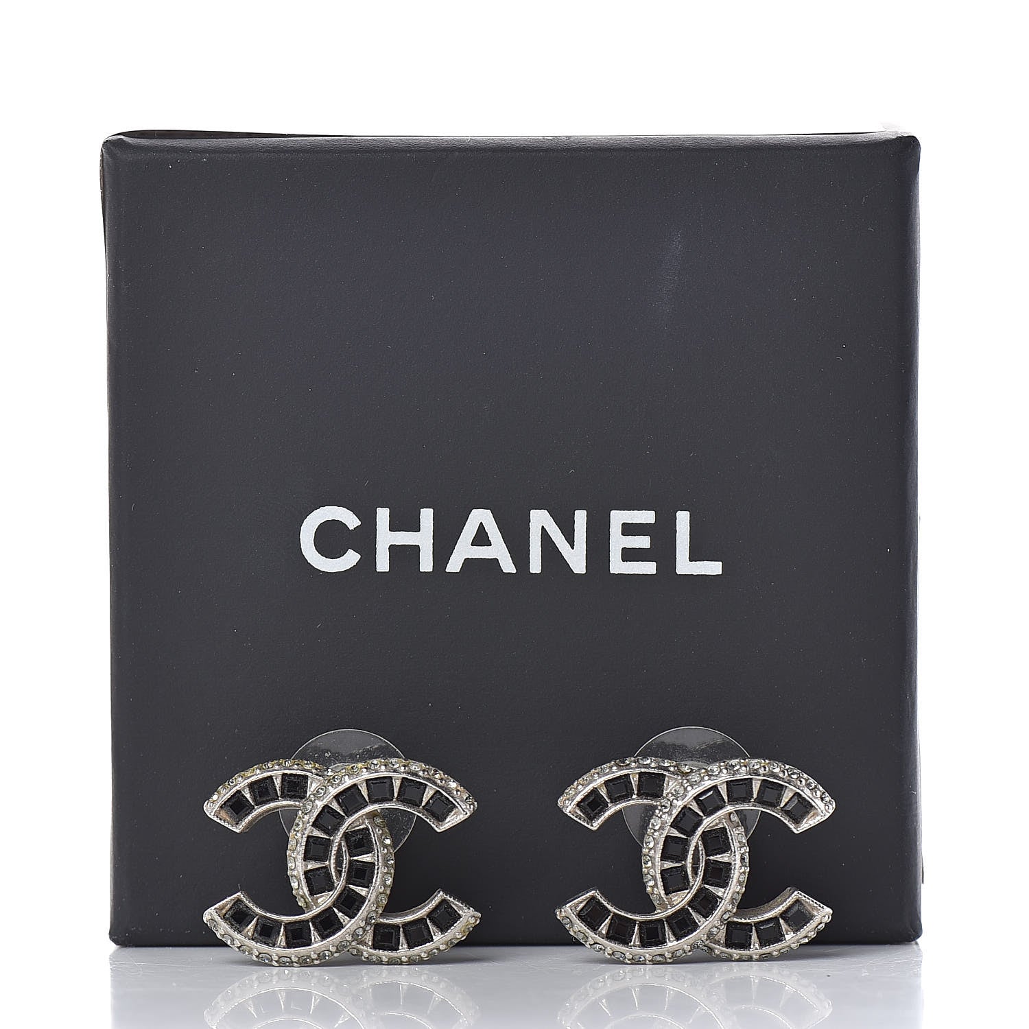 Chanel Baguette Crystal CC Earrings Silver Black 8 of 8