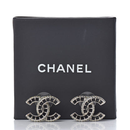 Chanel Baguette Crystal CC Earrings Silver Black 8 of 8