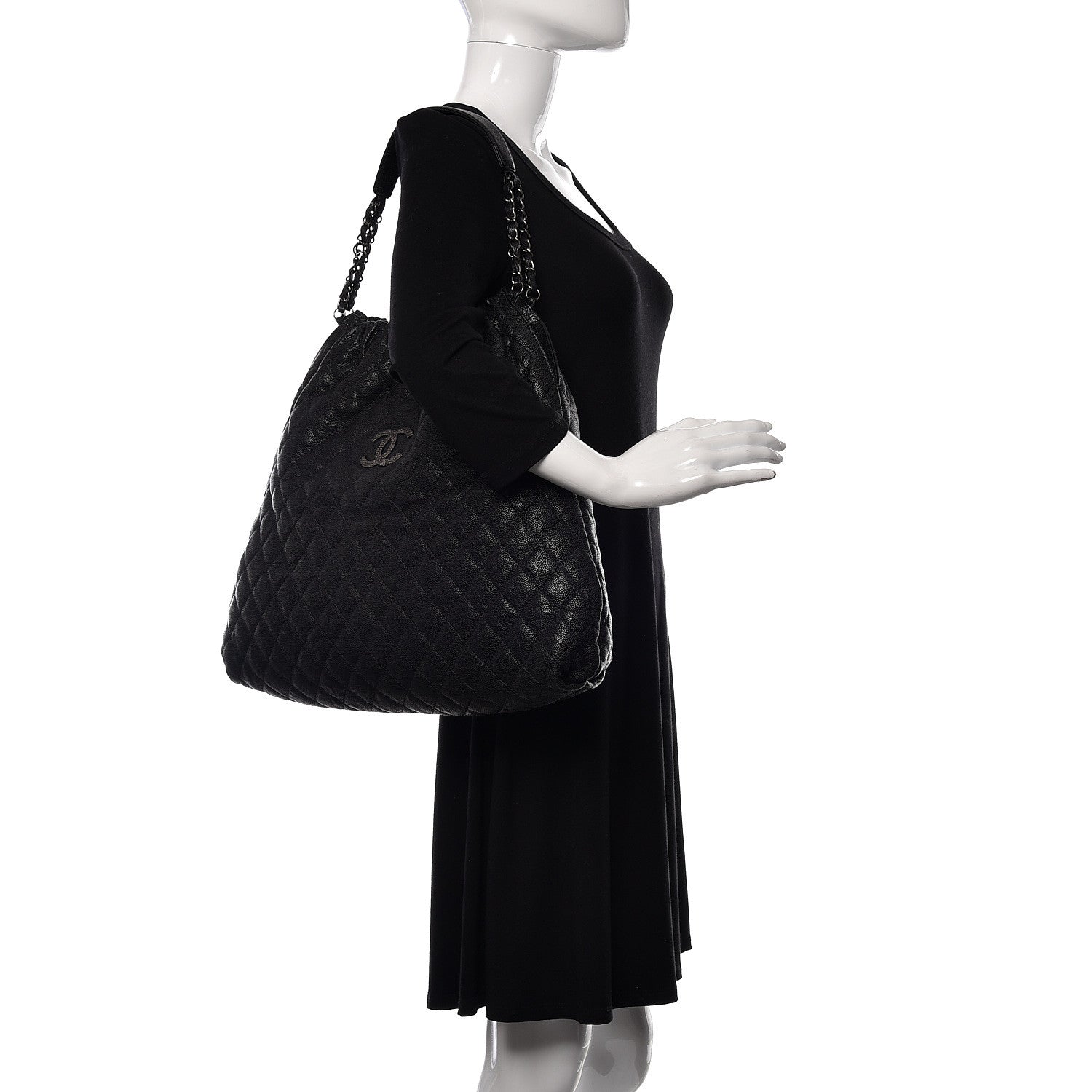 Chanel Distressed Glazed Caviar Quilted Large Elastic Tote Black 2 of 12