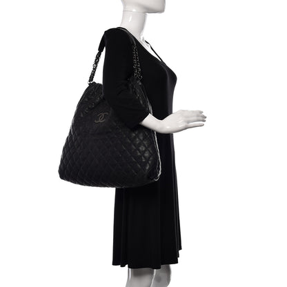 Chanel Distressed Glazed Caviar Quilted Large Elastic Tote Black 2 of 12