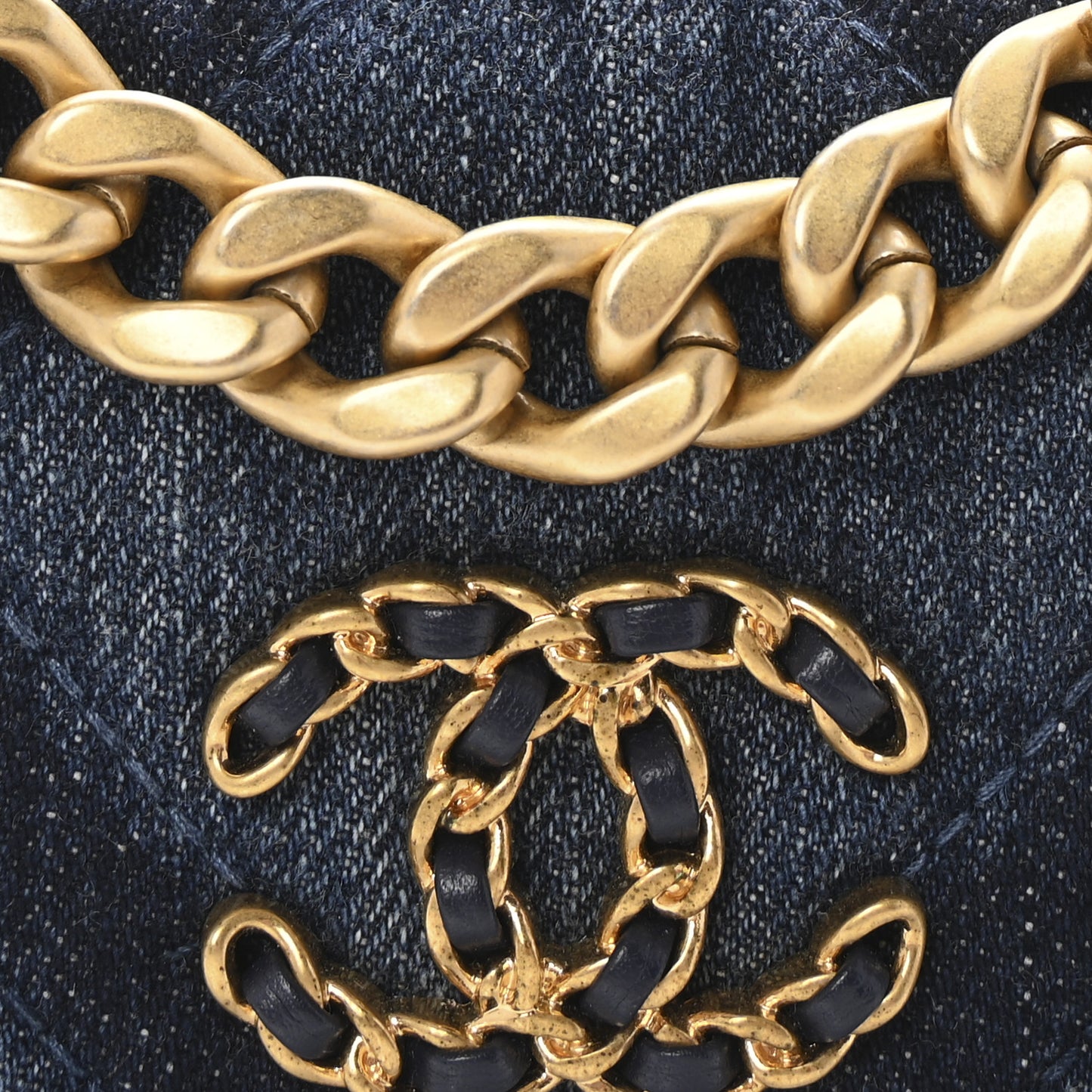 Denim Quilted Chanel 19 Flap Phone Holder With Chain Blue