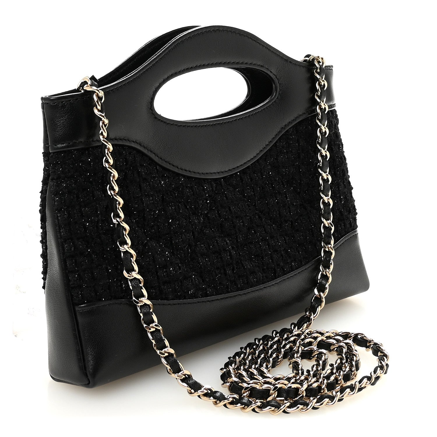Chanel Tweed Shiny Calfskin Quilted Nano 31 Shopping Bag Black 3 of 10