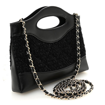 Chanel Tweed Shiny Calfskin Quilted Nano 31 Shopping Bag Black 3 of 10