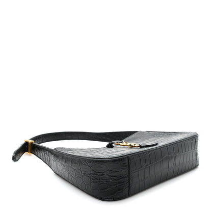 Saint Laurent Calfskin Crocodile Embossed LE 5 A 7 Hobo Black 4 of 10