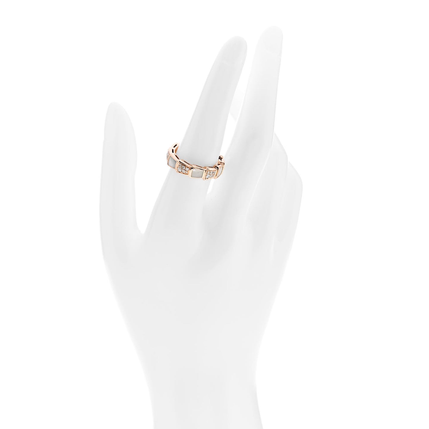 18K Rose Gold Diamond Mother of Pearl 6mm Serpenti Viper Band Ring 55 7.25