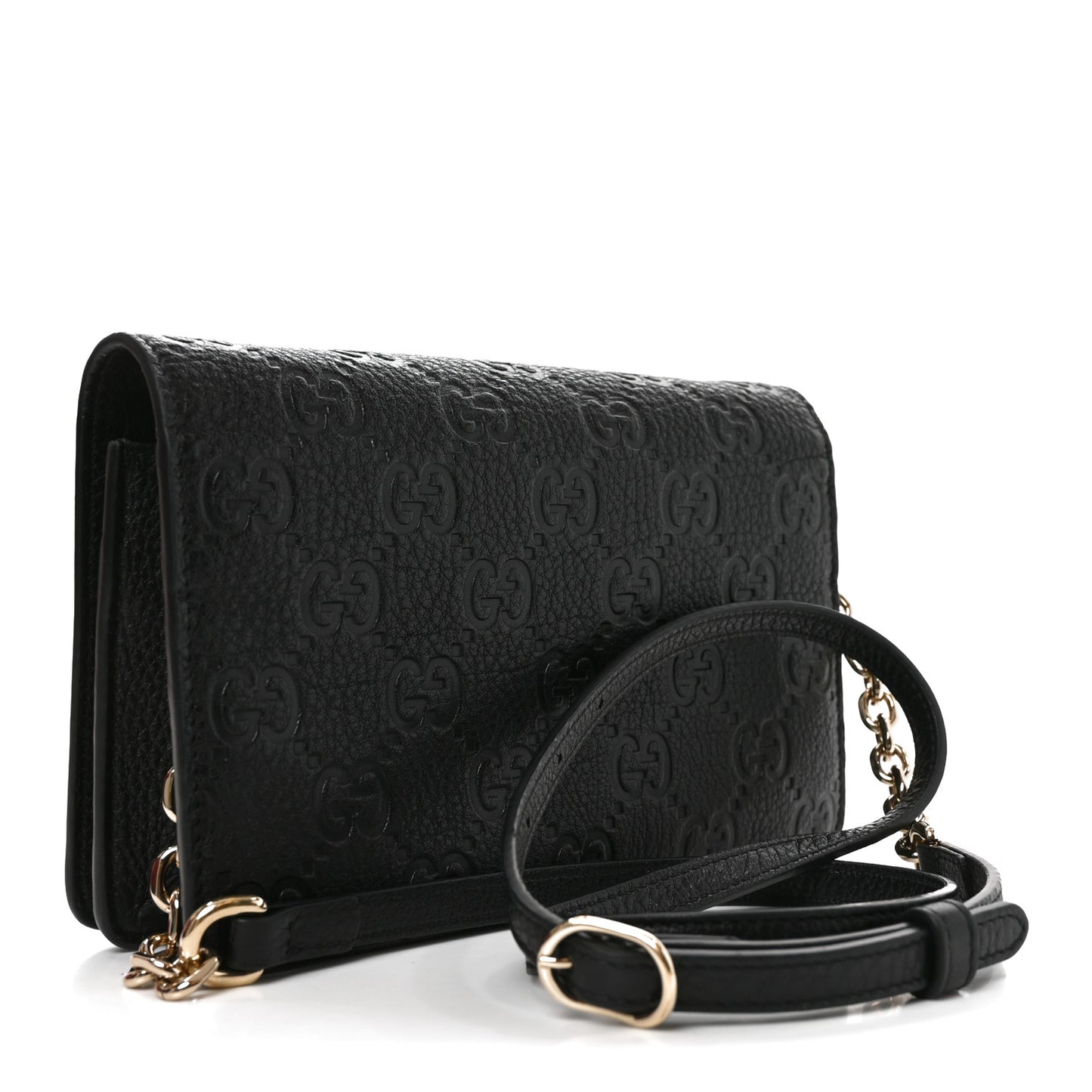 GG Grainy Calfskin Emblem Wallet On Chain Black