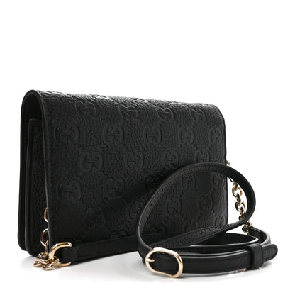 Gucci GG Grainy Calfskin Emblem Wallet On Chain Black 3 of 11