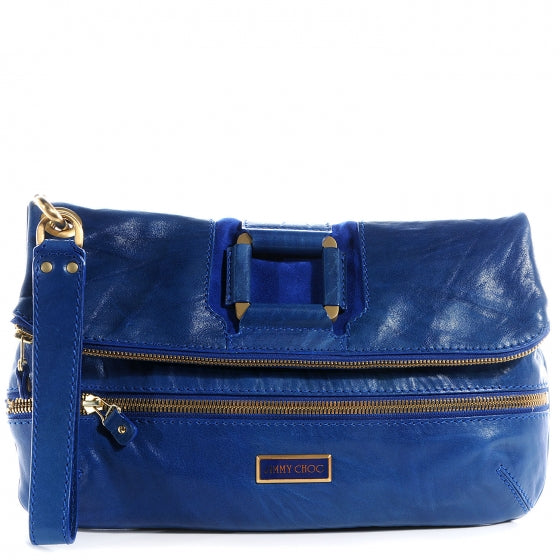 Leather Mave Foldover Clutch Electric Blue