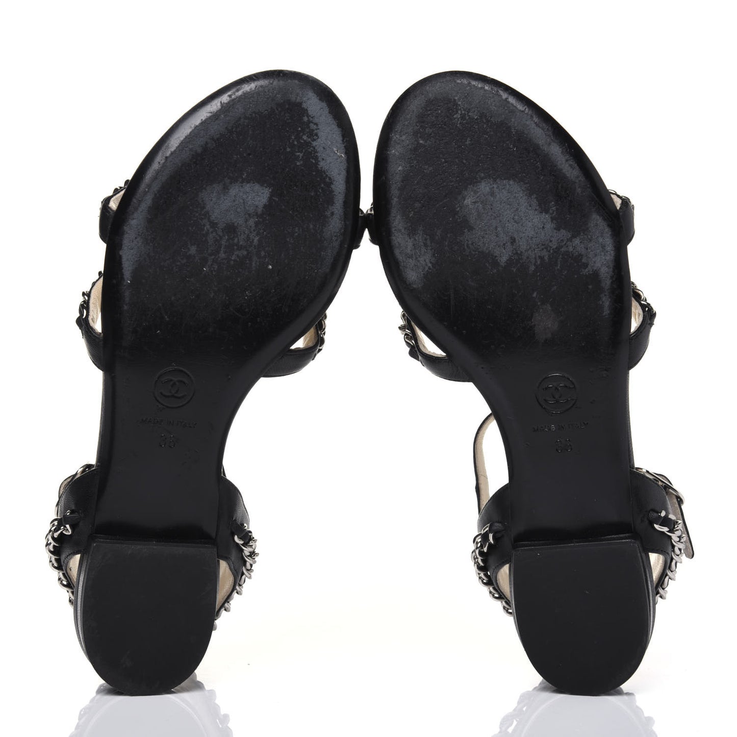 Lambskin CC Chain Sandals 36 Black
