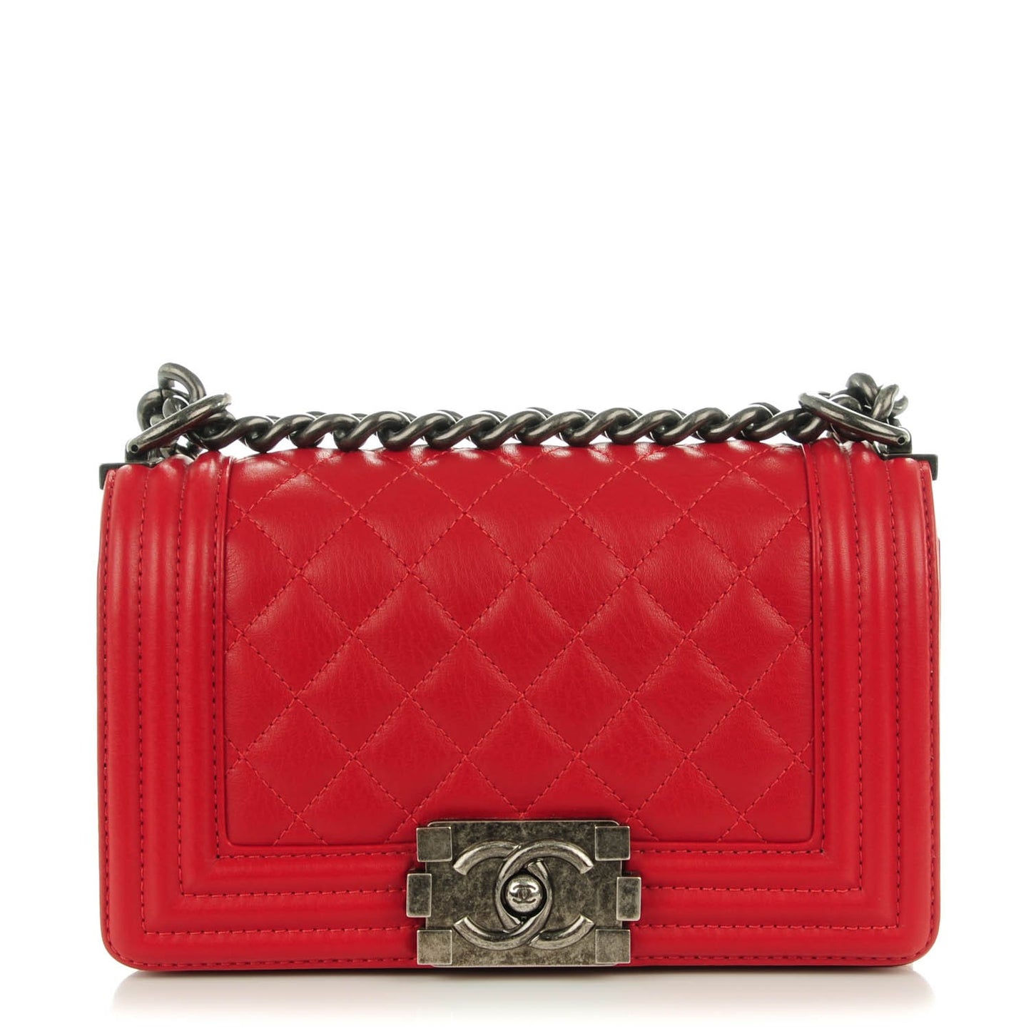 Calfskin Quilted Small Boy Flap Red