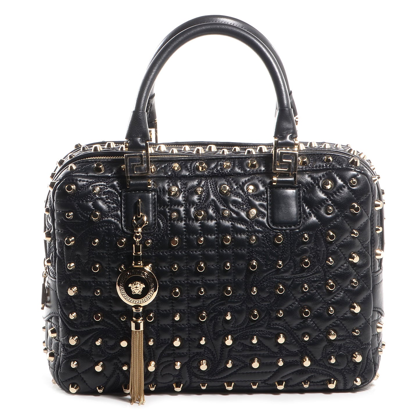 Barocco Quilted Leather Studded Vanitas Demetra Black