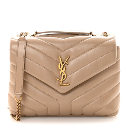 Saint Laurent Calfskin Y Quilted Monogram Small Loulou Chain Satchel Dark Beige 1 of 9