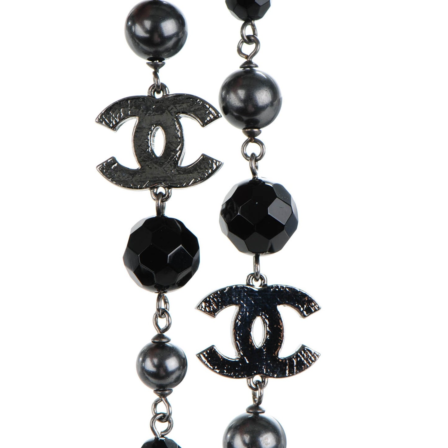 Ruthenium Bead CC Long Necklace Black