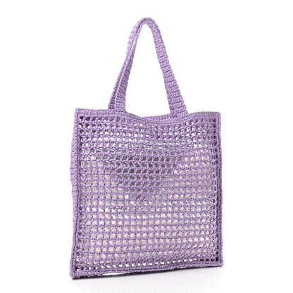 Prada Yarn Raffia Effect Crochet Logo Embroidered Tote Bag Lilium 2 of 8