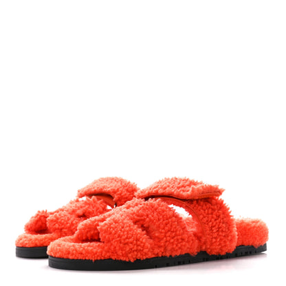 Hermes Woolskin Womens Chypre Sandals 35.5 Orange 3 of 8