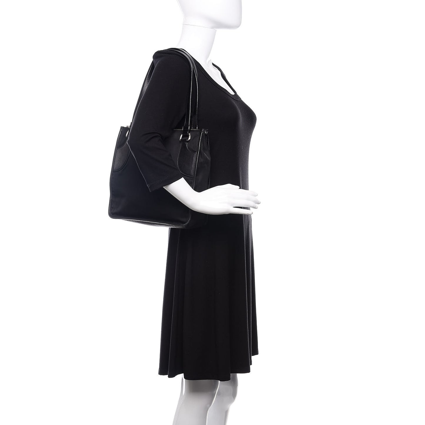 Calfskin Tessuto Nylon Tote Black