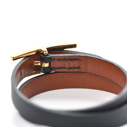 Hermes Chamonix Behapi Double Tour Bracelet T2 Black Gold 4 of 5