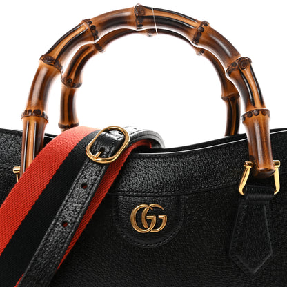 Gucci Textured Dollar Calfskin Web Medium Diana Tote Bag Black Dusty Grey 7 of 9