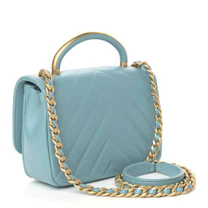 Chanel Lambskin Chevron Quilted Gold Top Handle Flap Bag Blue 3 of 9