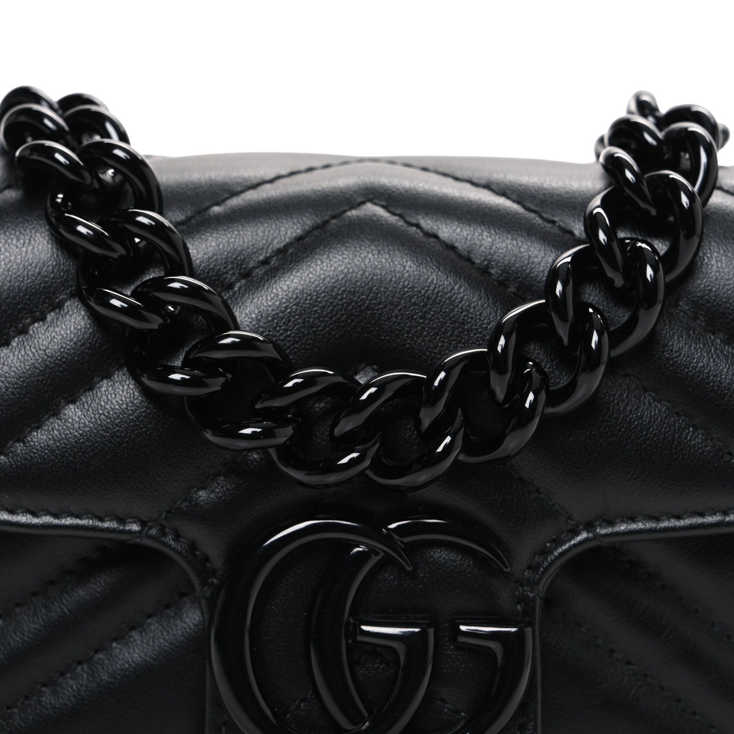 Gucci Calfskin Matelasse Monochrome GG Marmont Chain Belt Bag Black 8 of 10
