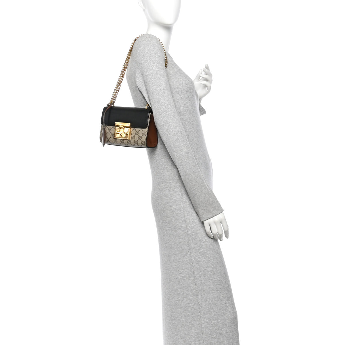 Gucci GG Supreme Monogram Calfskin Small Padlock Shoulder Bag Beige Black Cuir 2 of 10