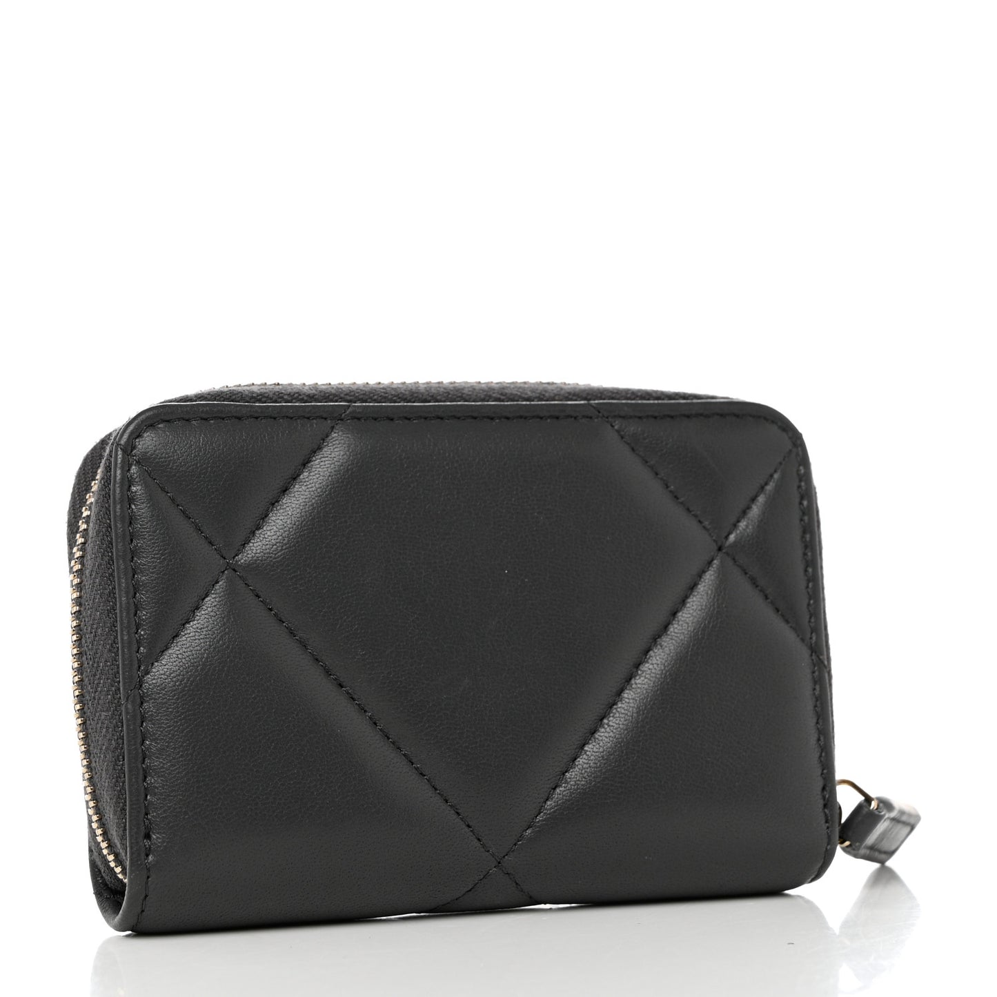 Lambskin Quilted Chanel 19 Zip Around Coin Purse Wallet Dark Grey