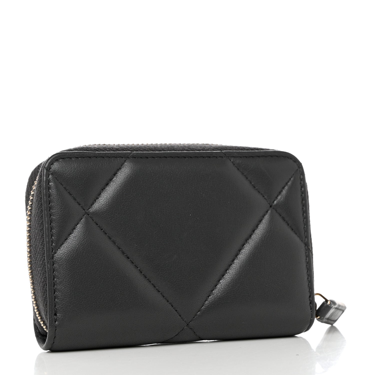 Chanel Lambskin Quilted Chanel 19 Zip Around Coin Purse Wallet Dark Grey 3 of 8
