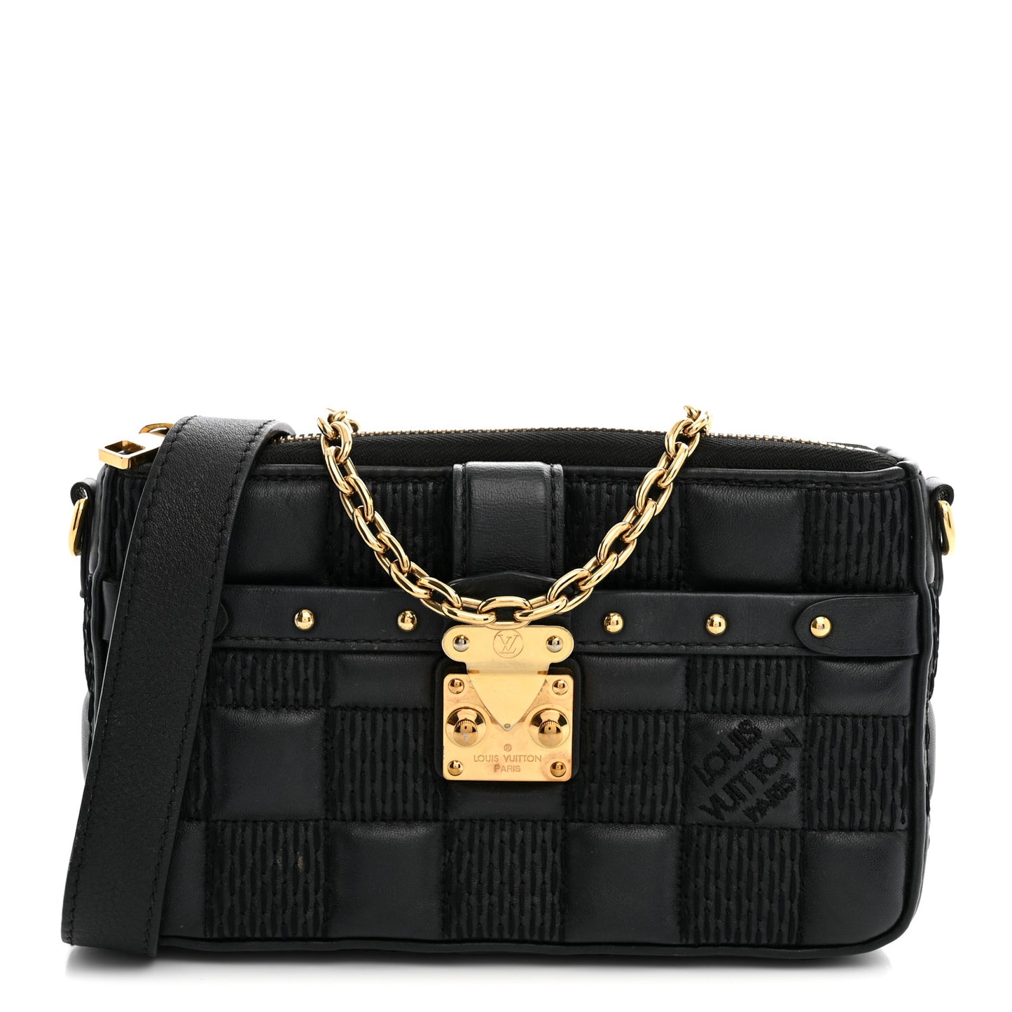 Lambskin Damier Quilt Troca PM Black