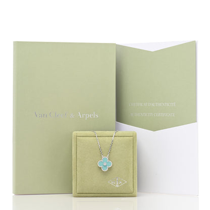 Van Cleef & Arpels VAN CLEEF & ARPELS 18K White Gold Diamond Celadon Green Sevres Porcelain Vintage Alhambra Pendant Necklace 4 of 4