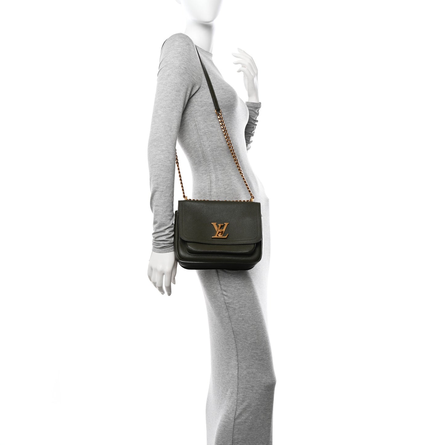 Grained Calfskin Lockme Chain Bag PM Kaki