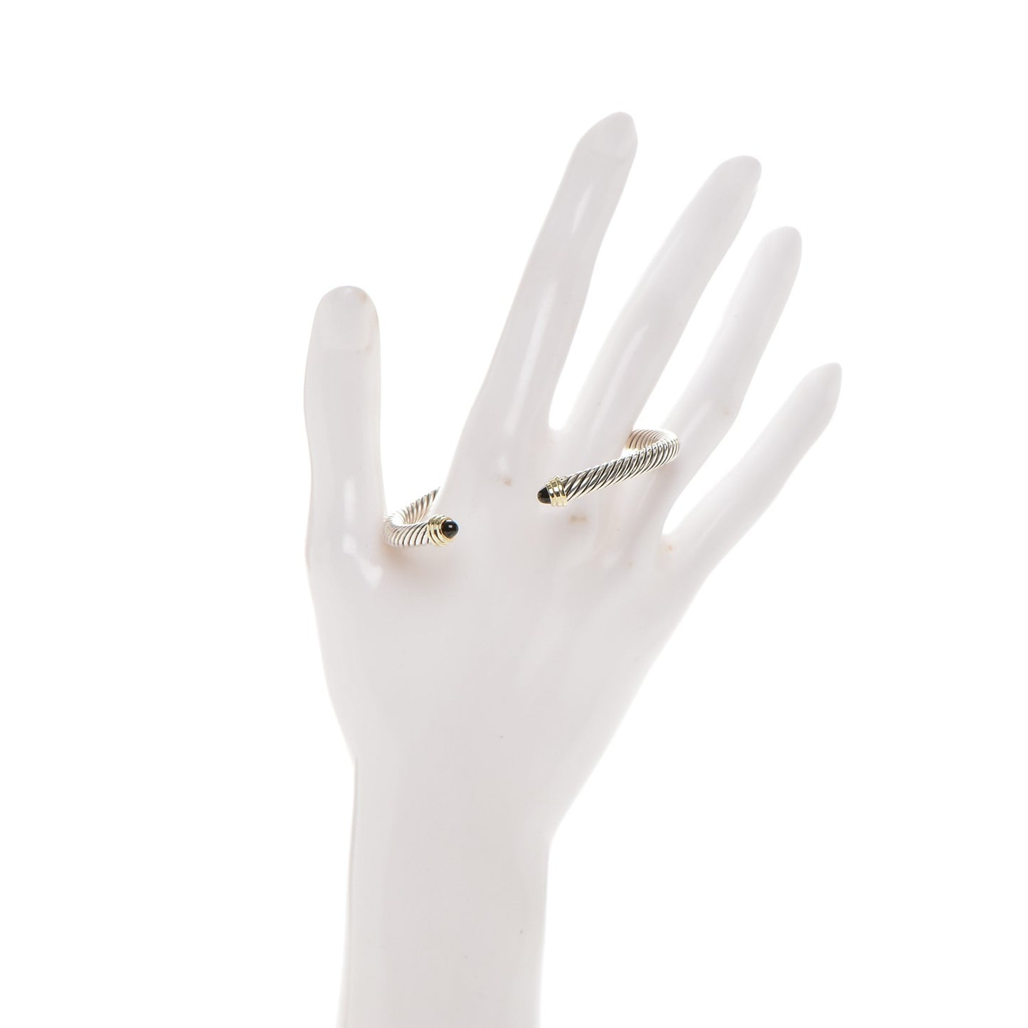 Sterling Silver 14K Yellow Gold Black Onyx 5mm Cable Classics Petite Color Bracelet