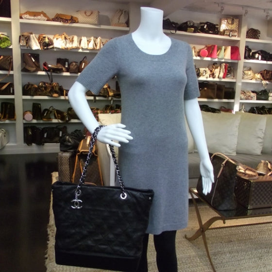 Leather Large VIP Diamond Stitched Tote Bag Black