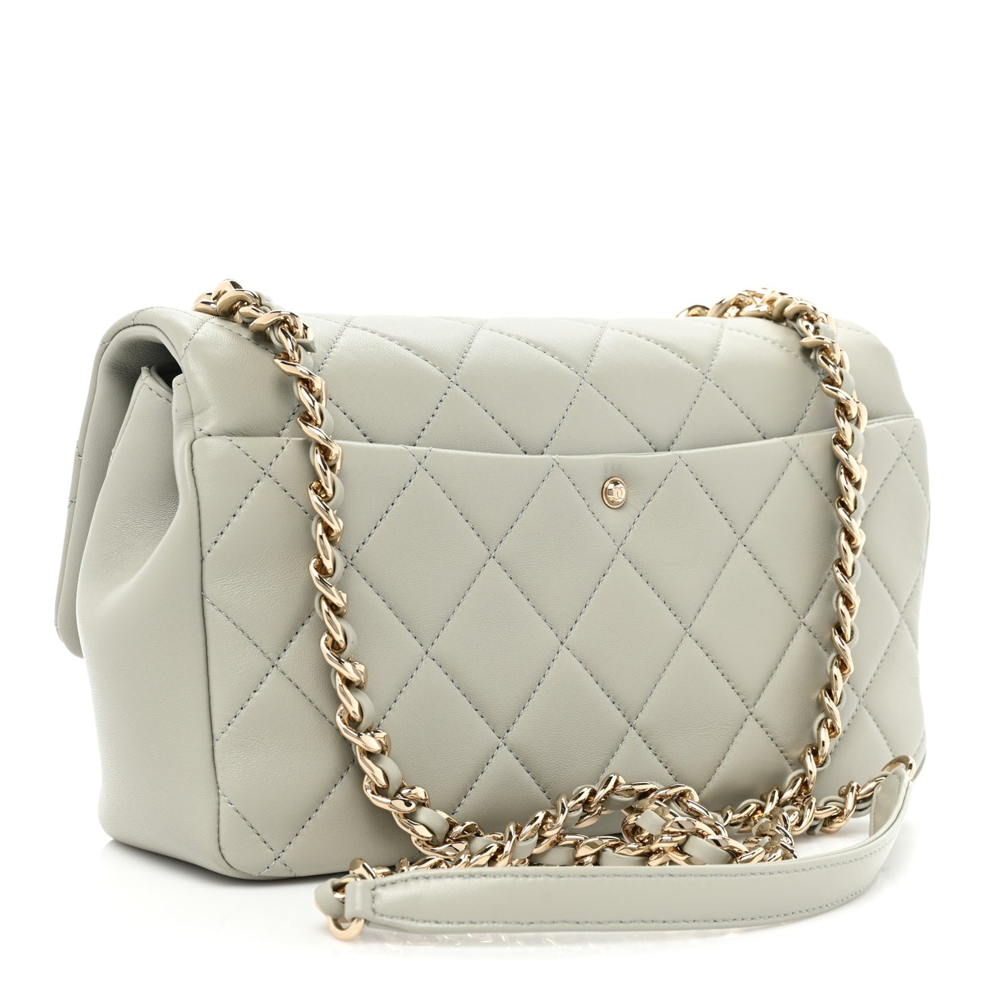Lambskin Quilted Resin Bi-Color Chain Flap Bag Grey